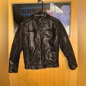 Buckle Black Boys Faux Leather Jacket Size M 10/12 Washed Black Mint Condition